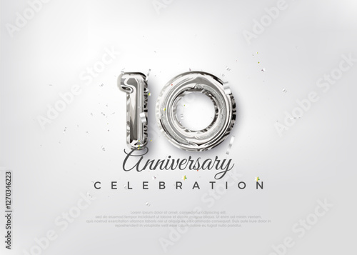 Silver balloon number. Premium vector 10th anniversary celebration background. Premium vector for poster, banner, celebration greeting.