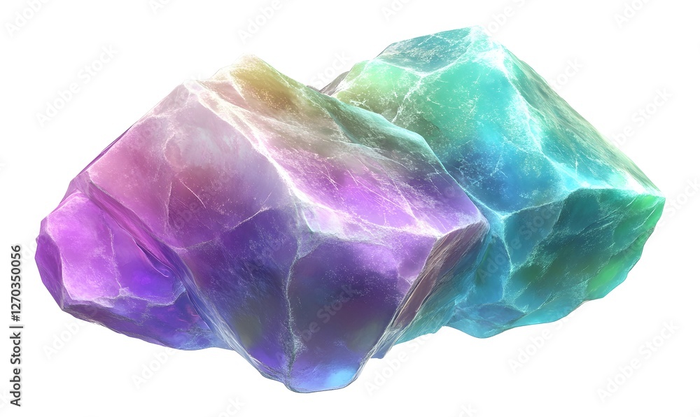 Fototapeta premium Iridescent gemstone cluster, isolated on white, game asset