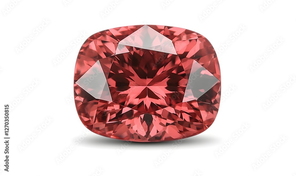 Red gemstone cushion cut isolated on white background, jewelry advertising Red gemstone cushion cut isolated on white background, jewelry advertising