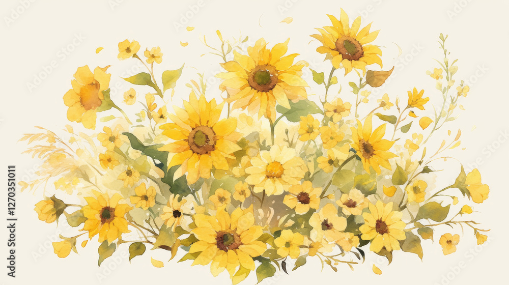 Naklejka premium Sunflower watercolor hand-painted decorative elements