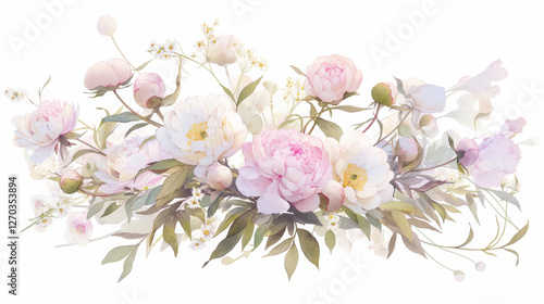 Peony watercolor hand-painted decorative elements