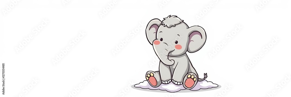 Adorable elephant sitting on fluffy cloud in vector illustration, fluffy, cute, animal Adorable elephant sitting on fluffy cloud in vector illustration, fluffy, cute, animal
