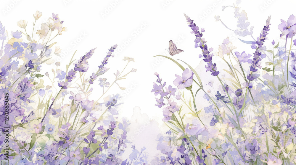 Naklejka premium Lavender watercolor hand-painted decorative elements