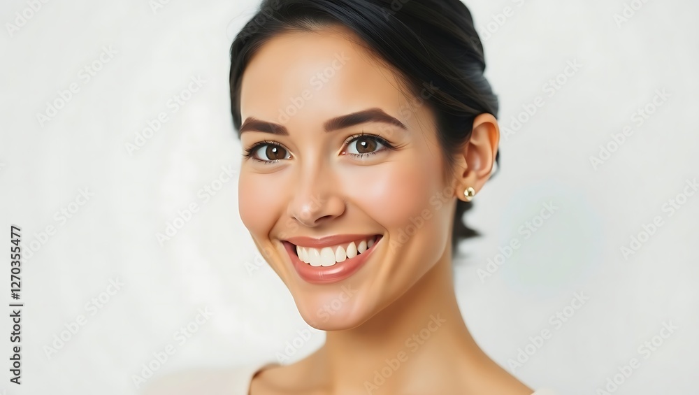 Smiling Woman Portrait: Studio Headshot on White Background Smiling Woman Portrait: Studio Headshot on White Background