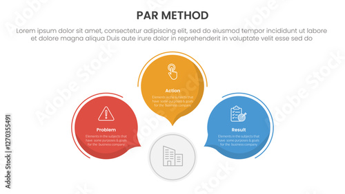 PAR method infographic 3 point with circle callout comment shape for slide presentation