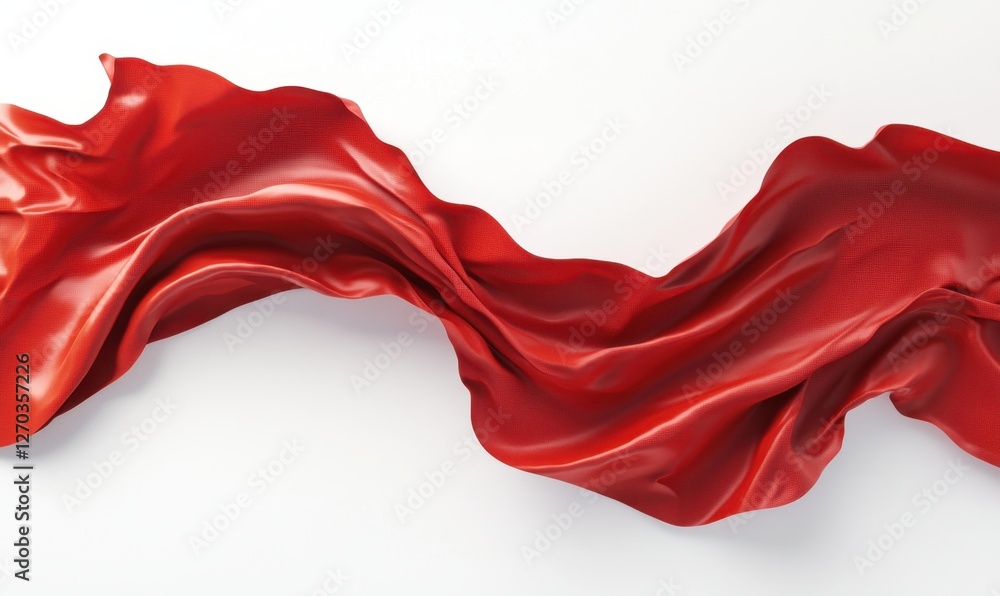 Red silk fabric flowing, white background, elegant design, website banner Red silk fabric flowing, white background, elegant design, website banner