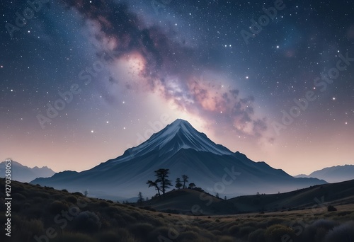 Galaxy nature aesthetic background starry sky mountain remixed media 