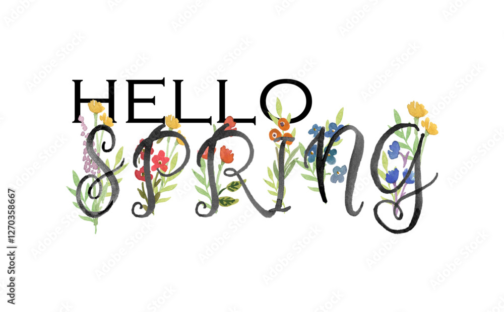 春の訪れを祝福する、HELLO SPRINGのシンプルなロゴマーク 春の訪れを祝福する、HELLO SPRINGのシンプルなロゴマーク