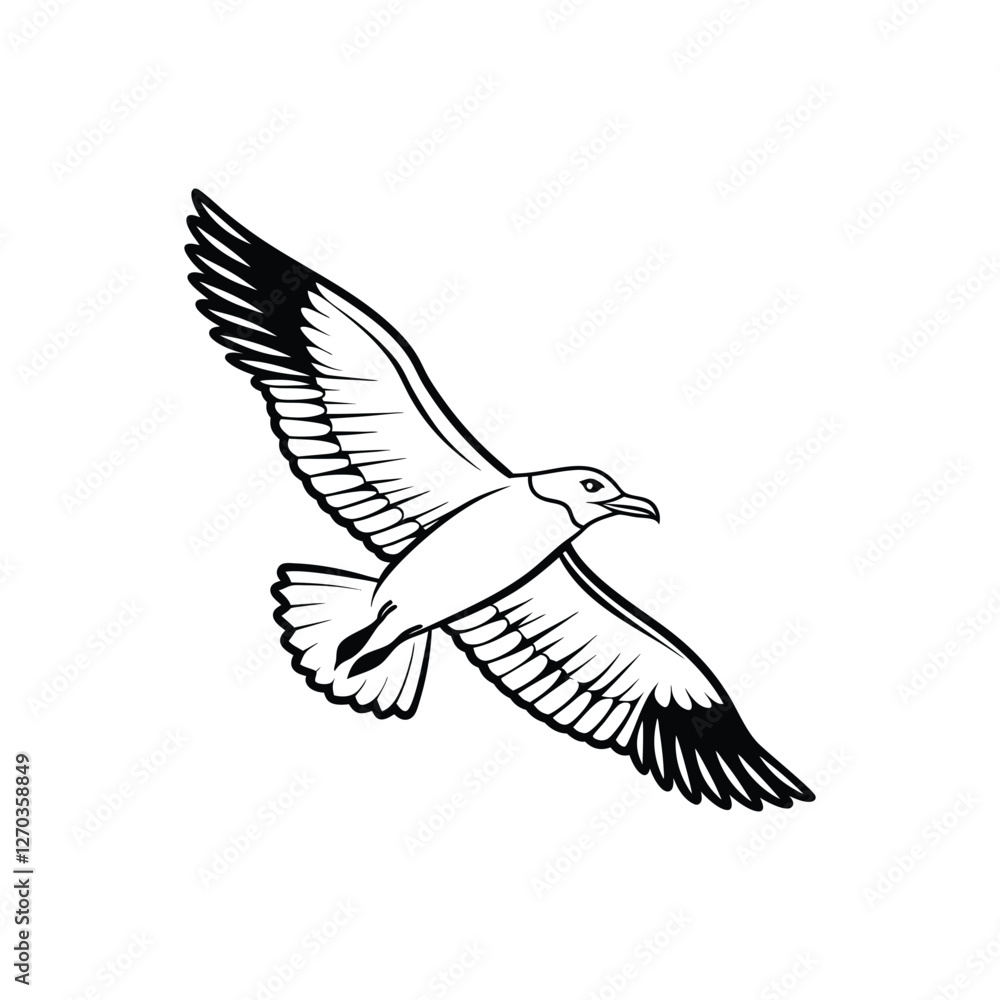 Fototapeta premium Soaring Bird Silhouette with Outstretched Wings – Minimal Vector Art