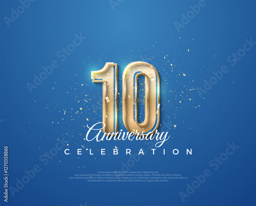 10th anniversary with a luxurious design between gold and blue. Premium vector for poster, banner, celebration greeting.