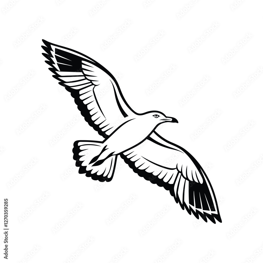 Obraz premium Soaring Bird Silhouette with Outstretched Wings – Minimal Vector Art