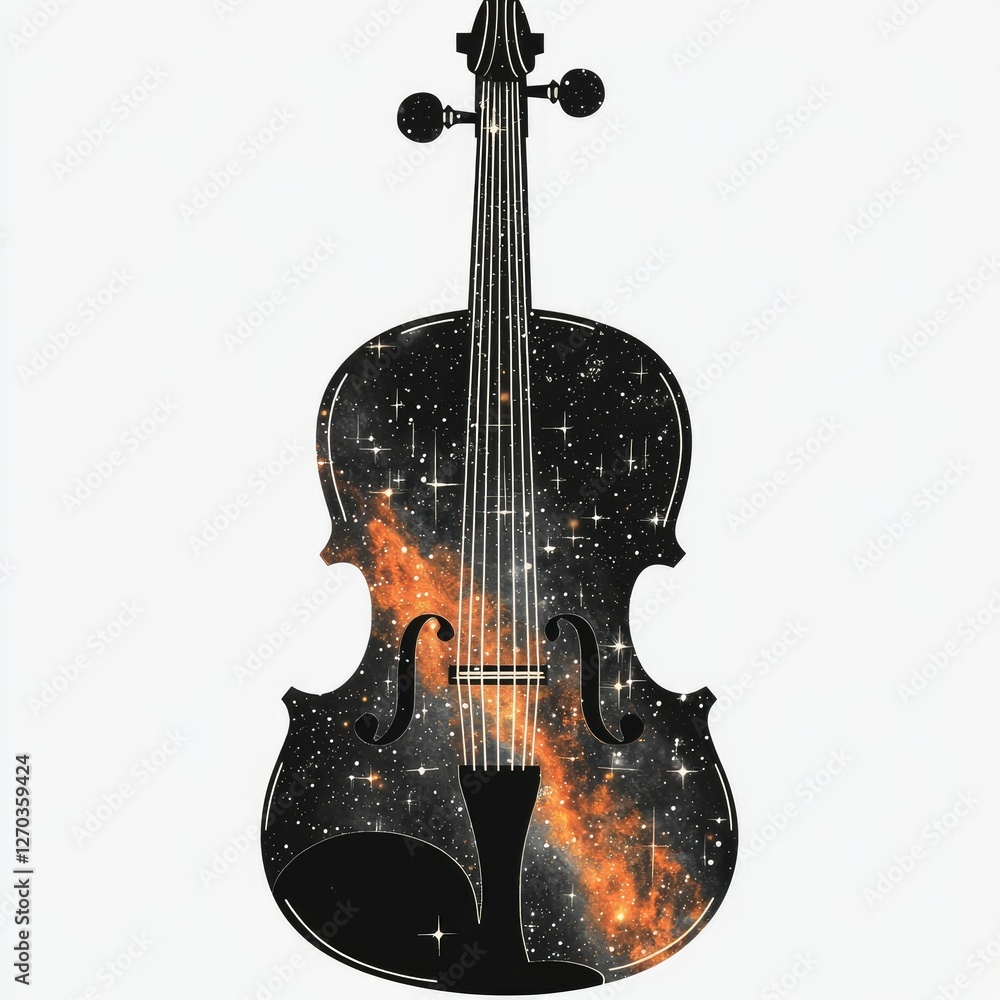 Naklejka premium Celestial Violin A Symphony of Stars and Music