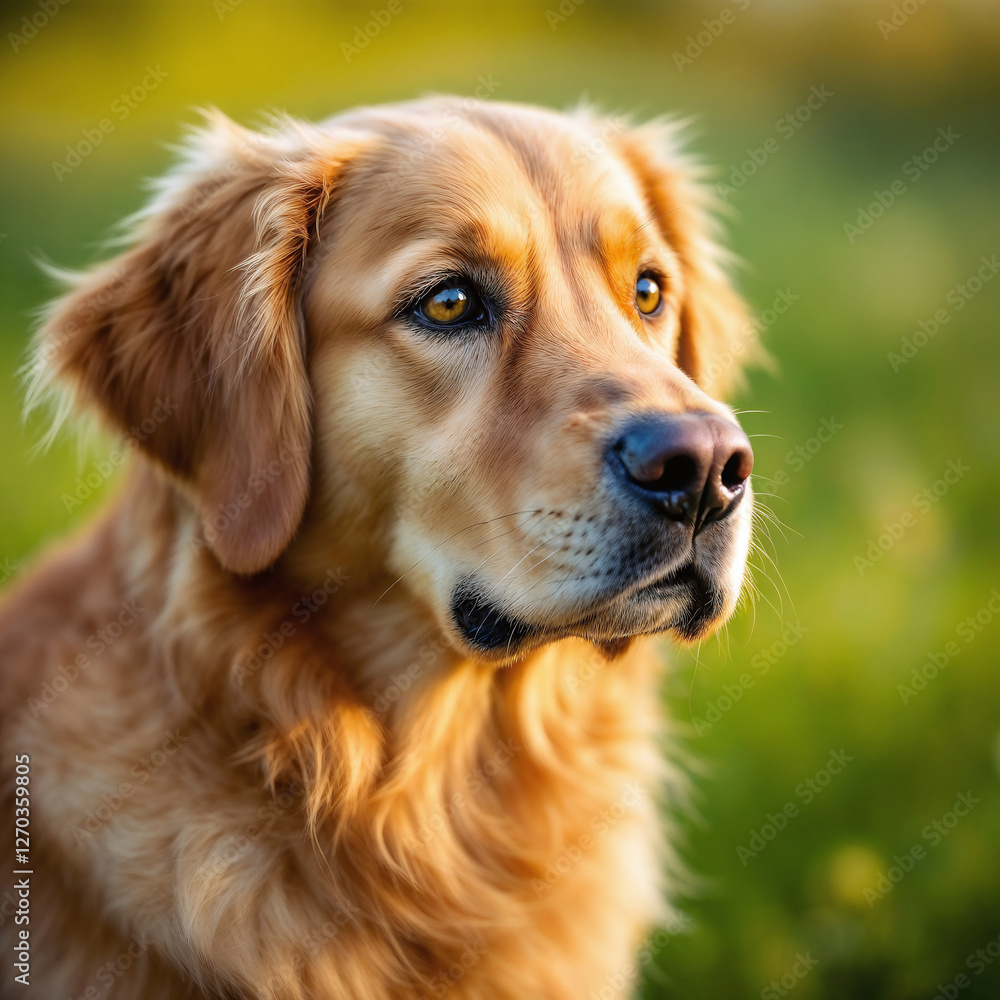 Thoughtful Golden Retriever Looking Away in Evening Light Thoughtful Golden Retriever Looking Away in Evening Light