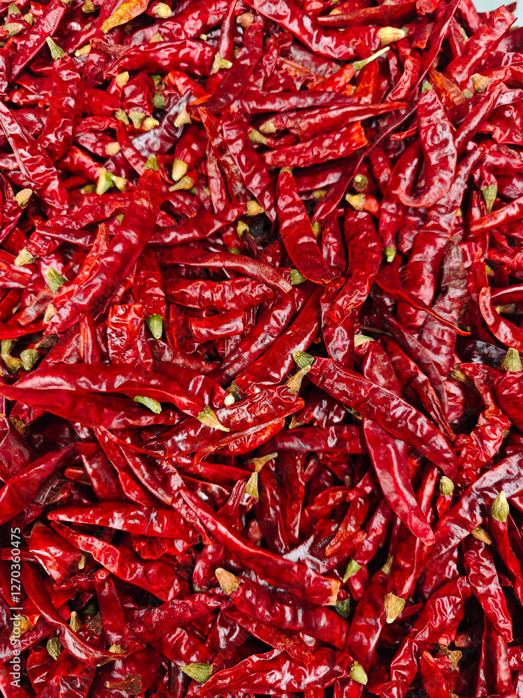 Fototapeta premium dried red chillies background，Chilli pepper, chillies spicy chili background 