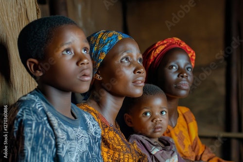 African Family Watching TV Movie, 