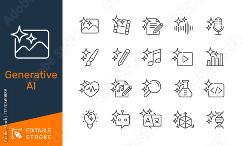 Generative AI thin line icons. Editable stroke. Pixel perfect.