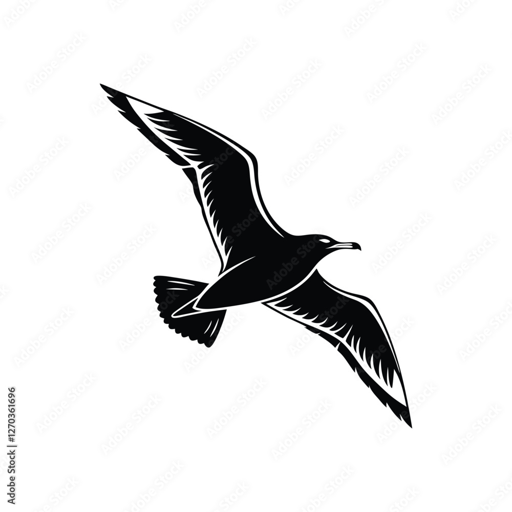 Obraz premium Soaring Bird Silhouette with Outstretched Wings – Minimal Vector Art