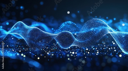 Abstract Blue Digital Wave with Glittering Particles