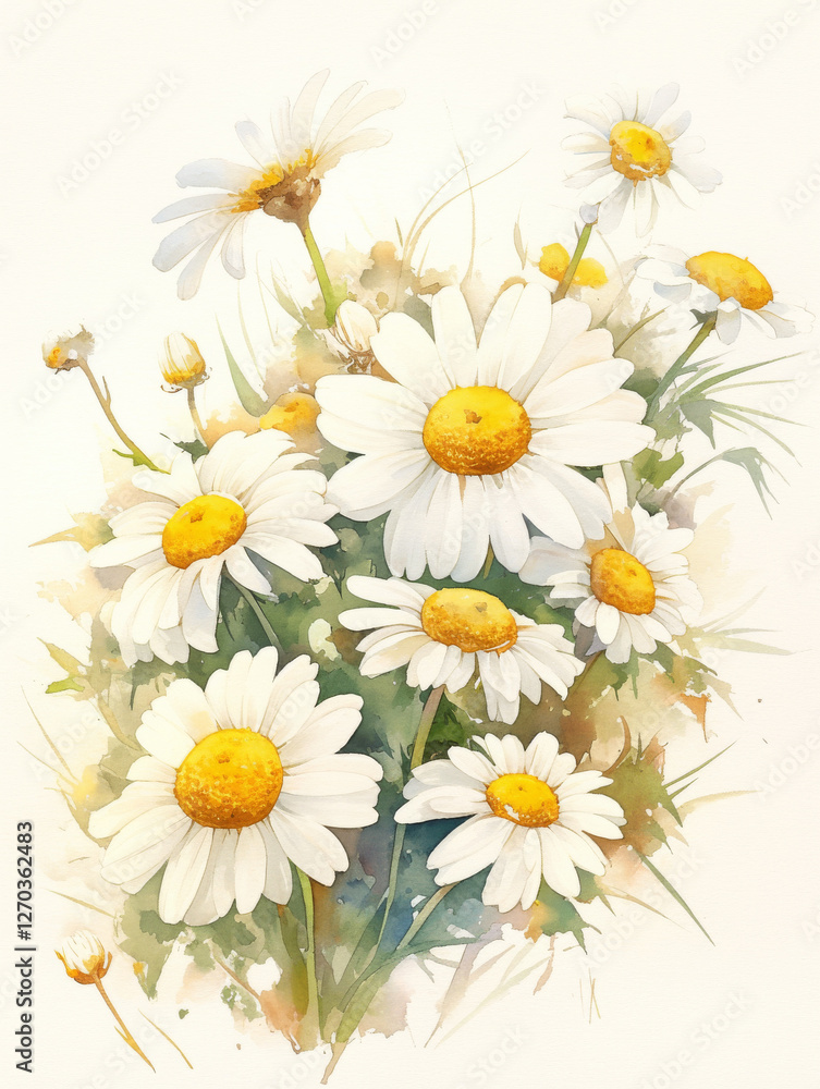 Fototapeta premium Daisy watercolor hand-painted decorative elements