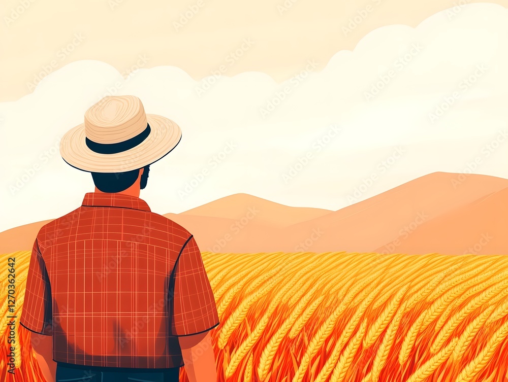 Hardworking Farmer Tending to Bountiful Farmland in Flat Landscape Hardworking Farmer Tending to Bountiful Farmland in Flat Landscape