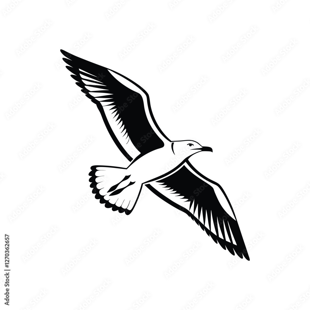 Fototapeta premium Soaring Bird Silhouette with Outstretched Wings – Minimal Vector Art
