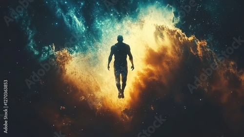 Wallpaper Mural Man floats cosmic nebula; spiritual ascension art Torontodigital.ca