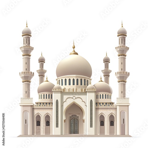 Wallpaper Mural Majestic Mosque Illustration: A detailed illustration showcases the architectural beauty of a traditional mosque with intricate details, domes, and minarets. Torontodigital.ca