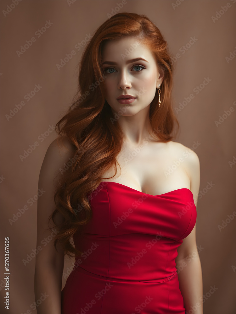 Fototapeta premium Sofisticación y curvas: retrato impactante de una mujer de cabello rojo