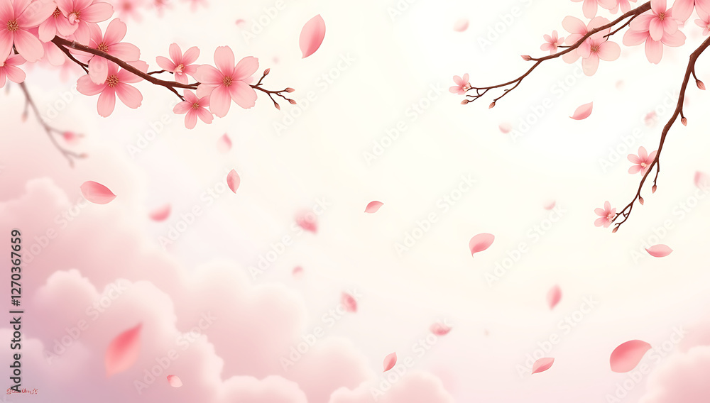 Cherry Blossom Petal Rain – A Romantic Japanese Springtime Background with Soft Pink Flowers Floating in the Breeze Cherry Blossom Petal Rain – A Romantic Japanese Springtime Background with Soft Pink Flowers Floating in the Breeze