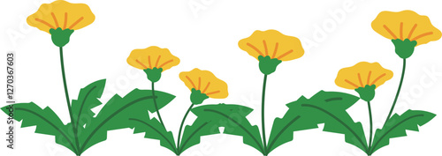 たくさんのたんぽぽの花のベクターイラスト素材