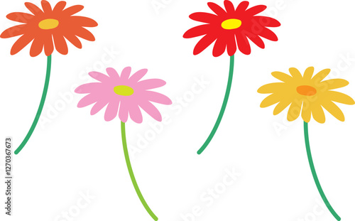 色々な色のガーベラの花のベクターイラスト背景素材