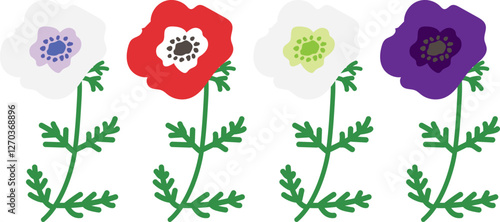 色んな色のアネモネの花のベクターイラスト