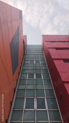 High angle view of orange and red buildings