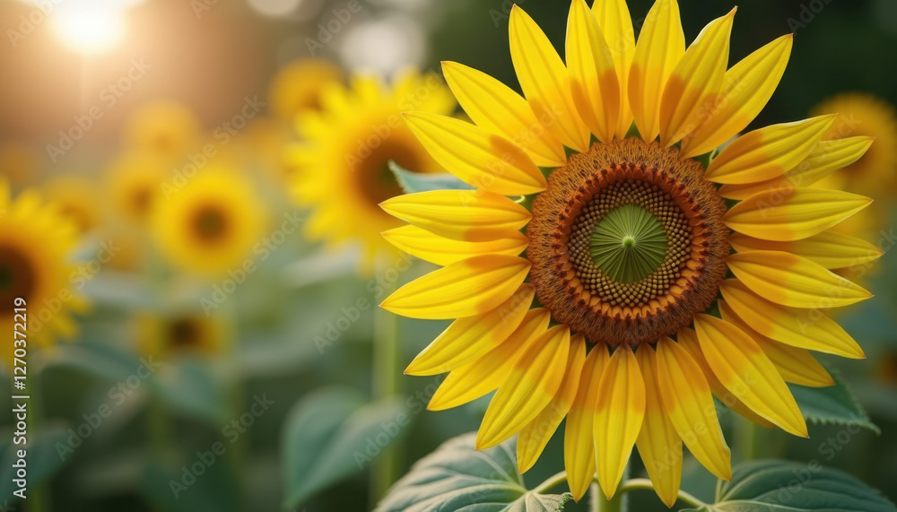 Obraz premium Majestic Sunflower in Full Bloom with Garden Background
