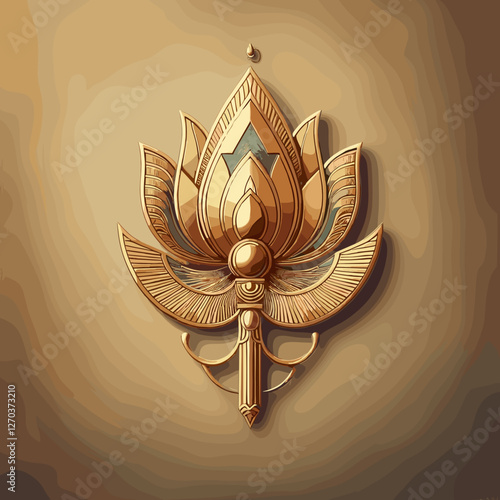 The image features an ornate golden lotus emblem with intricate detailing, symmetrical design, and spiritual symbolism, representing purity, enlightenment, and harmony.