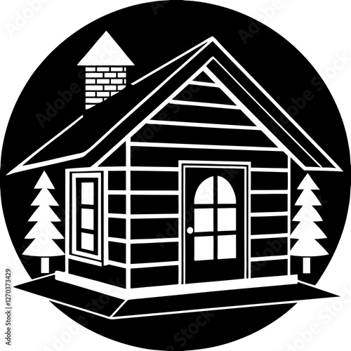 A log cabin with rounded windows silhouette vector illustration