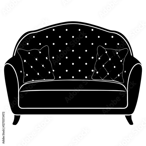 A plush sofa with rounded cushions silhouette vector illustration