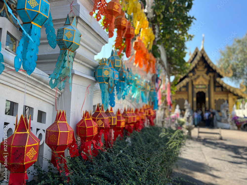 lanterns at Wat Inthakhin Sadue Mueang Buddhist temple