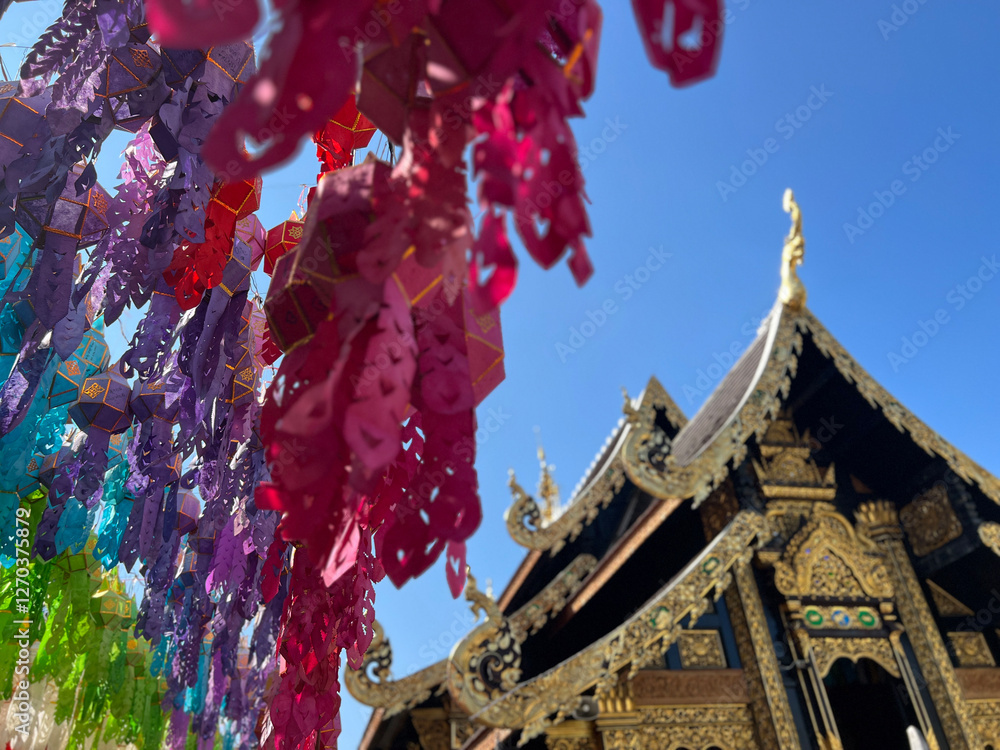lanterns at Wat Inthakhin Sadue Mueang Buddhist temple