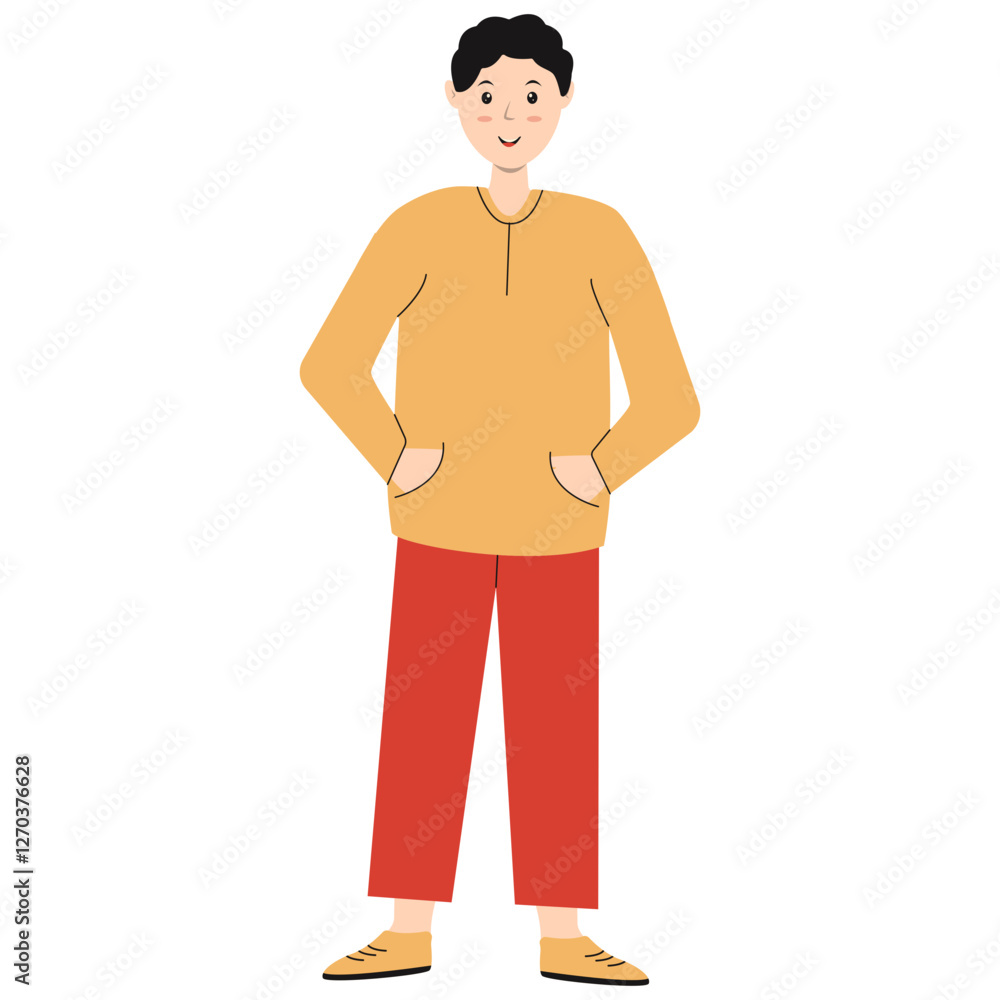 Fototapeta premium Happy Smiling Person Character with Flat Cartoon Design. Vector Illustration