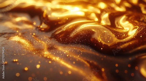 Shimmering Golden Texture with Sparkling Glitter on Dark Surface