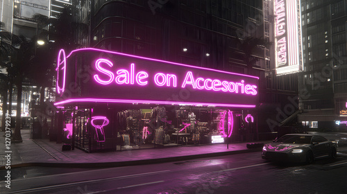 Wallpaper Mural Exciting nighttime accessory sale urban shopping district neon signage vibrant atmosphere street view promotional event Torontodigital.ca