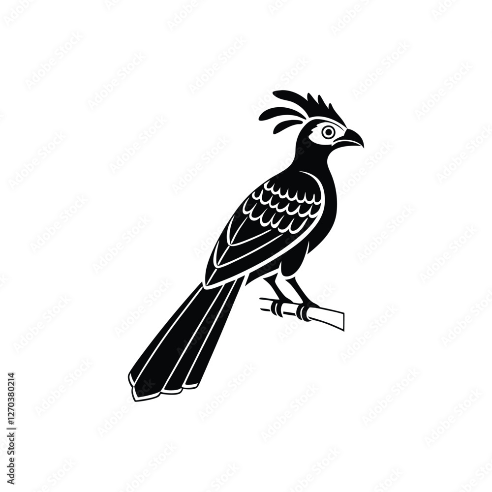Fototapeta premium Black Silhouette of Crested Bird – Exotic Songbird Vector Illustration
