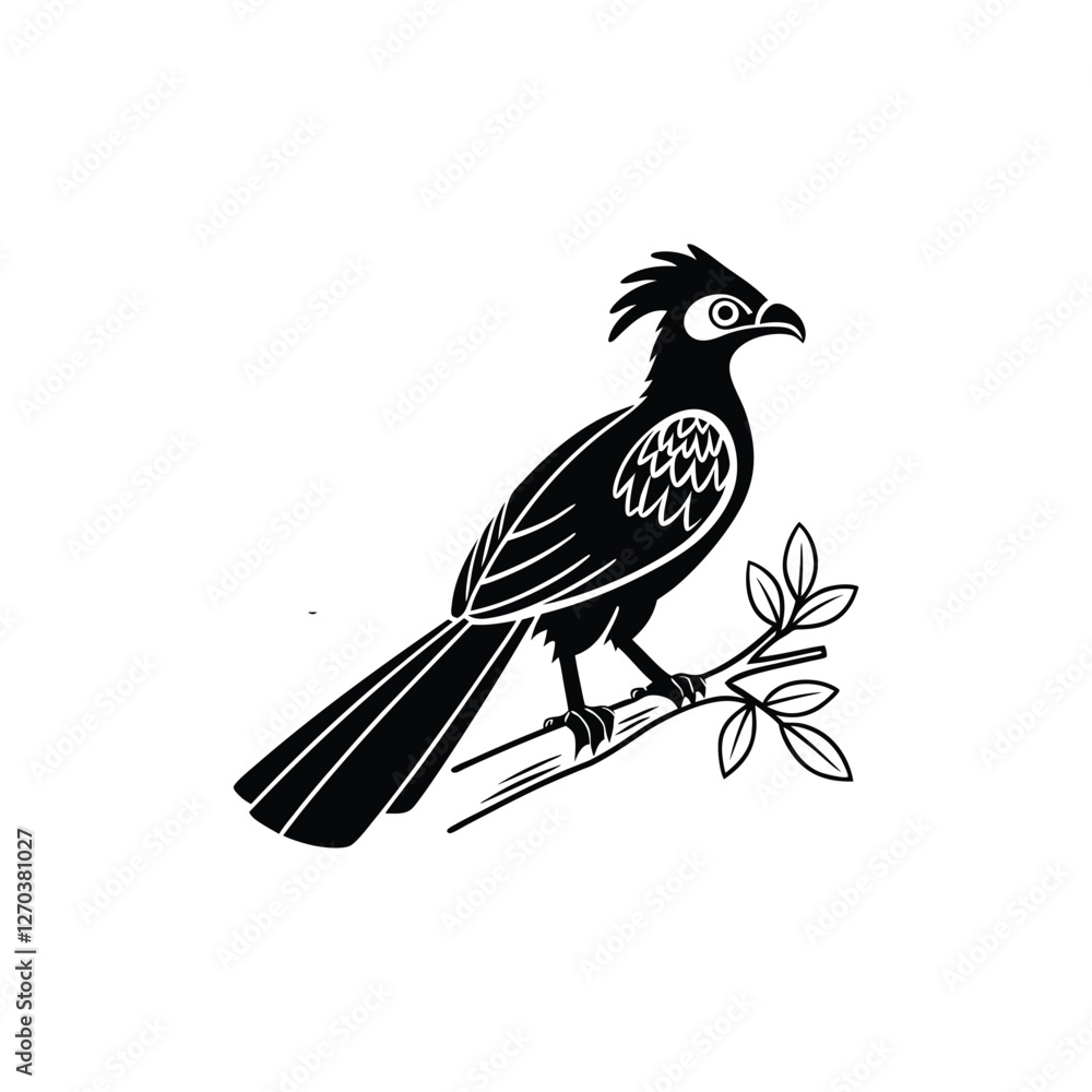 Fototapeta premium Black Silhouette of Crested Bird – Exotic Songbird Vector Illustration