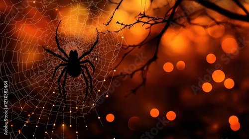 Spiderweb, spider, Halloween, night, bokeh, forest, spooky, web, background, design photo