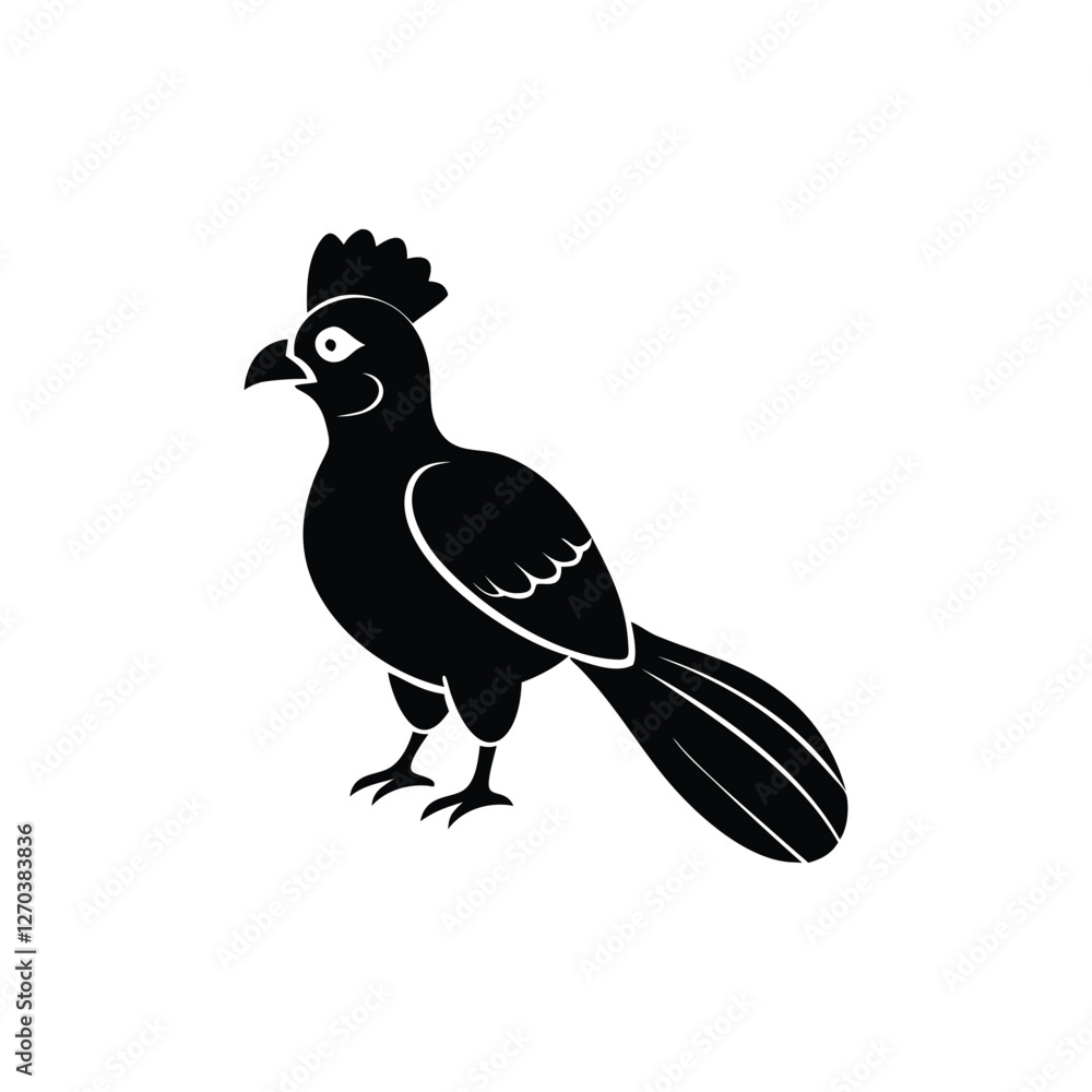 Fototapeta premium Black Silhouette of Crested Bird – Exotic Songbird Vector Illustration