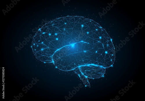 Human Brain Model with Connected Nodes and Digital Network Connection