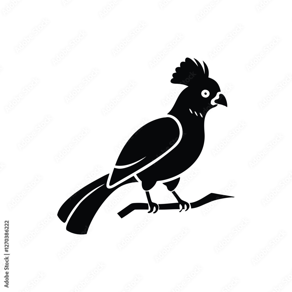 Fototapeta premium Black Silhouette of Crested Bird – Exotic Songbird Vector Illustration