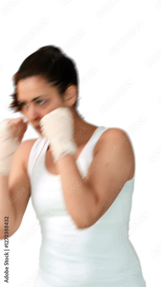 Fit brunette punching with bandaged fists Fit brunette punching with bandaged fists