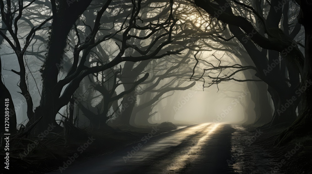 Obraz premium silhouettes road in trees